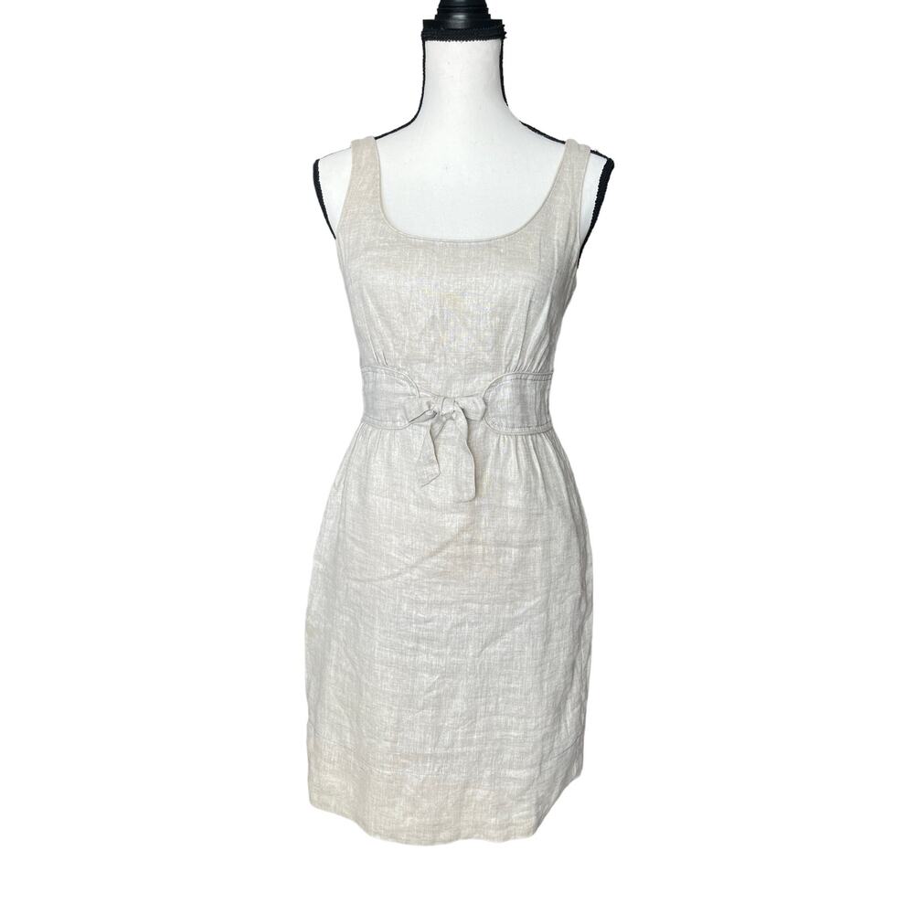 J. Crew Simple  Beige Linen Sleeveless Dress With Pockets Size 2
